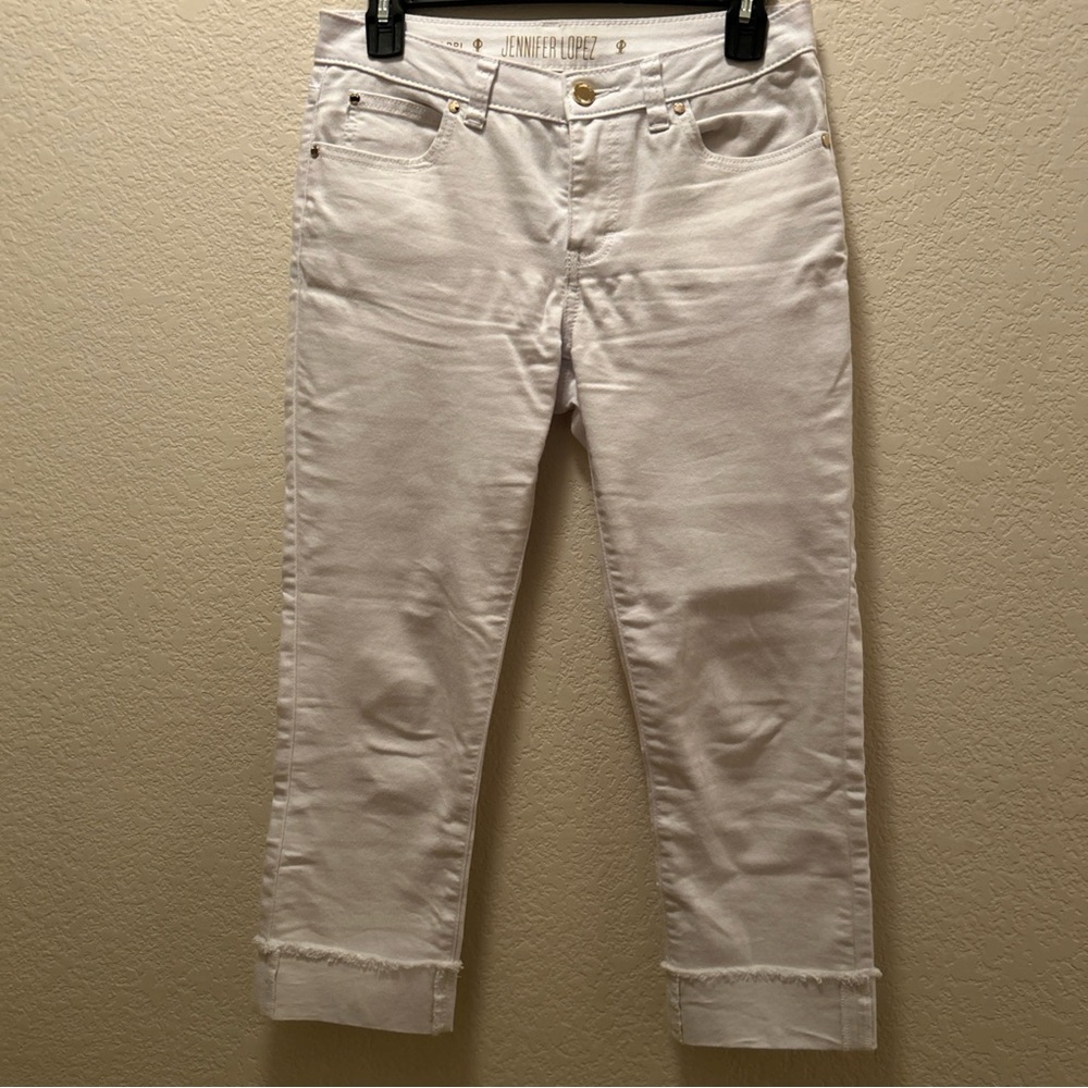 Jennifer Lopez White Jeans with Gold Accents